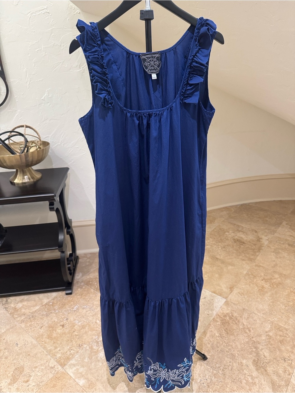 Johnny Was Yoko Eyelet Maxi Dress 100% cotton with pockets - Blue - Picture 5 of 9